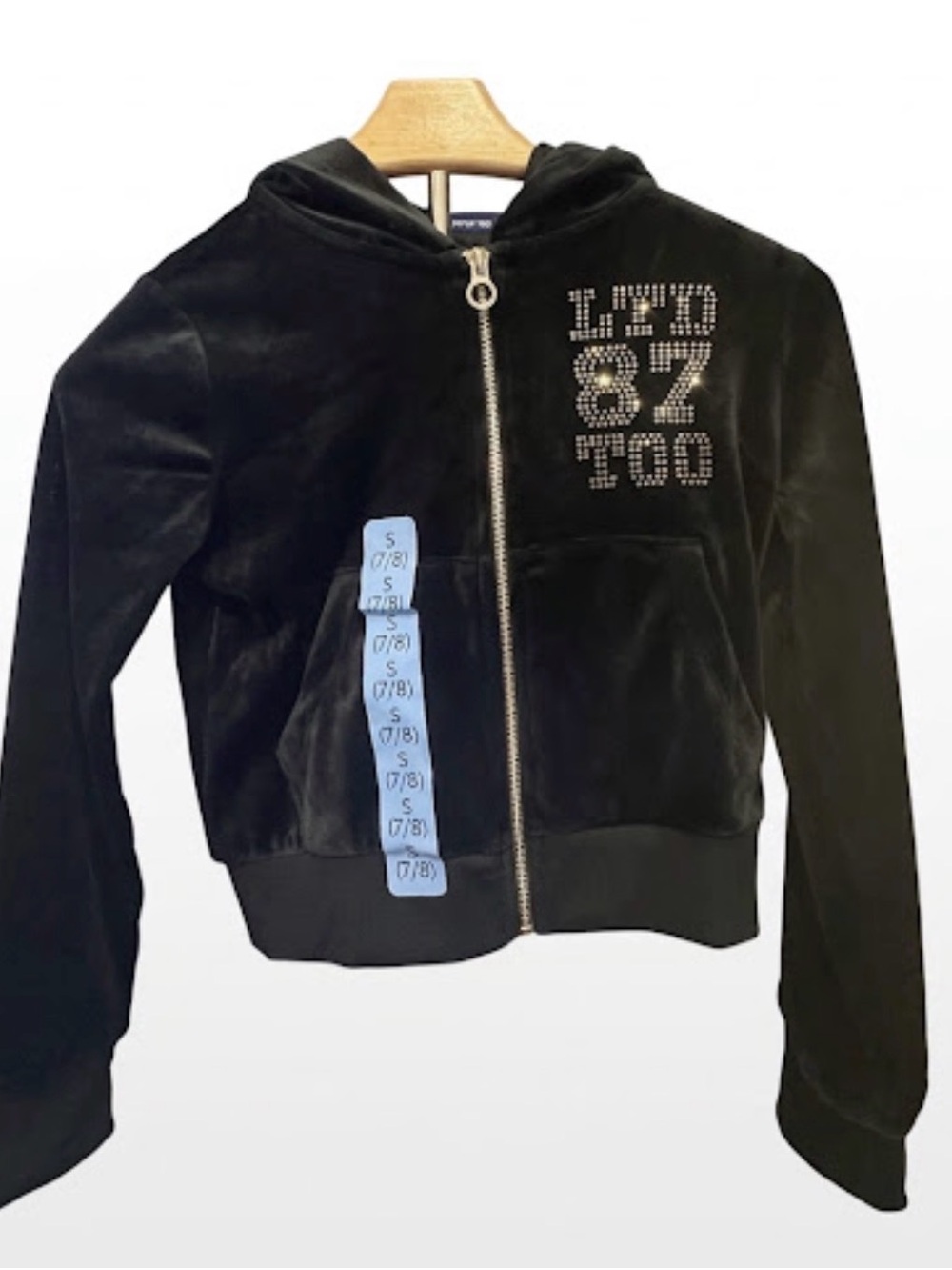 Limited Too Black Velvet Zip Hoodie with Rhinestone '87 TOO'